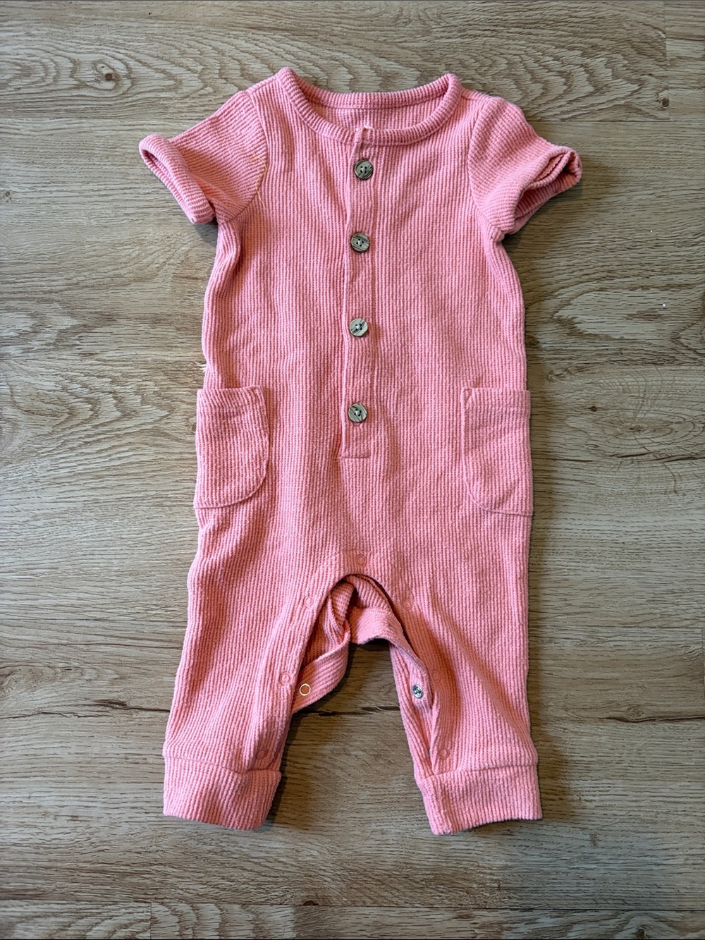 Cat & Jack Ribbed Pink Baby Button Romper